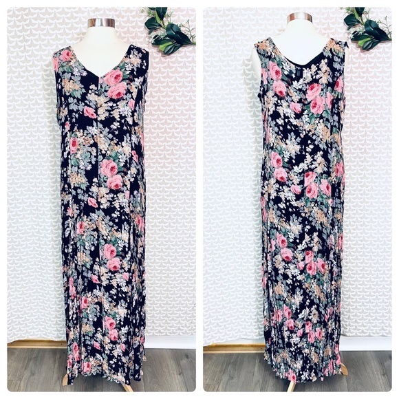 Vtg 90s Cottagecore Floral Chiffon Maxi Dress Boho Newport News - Picture 2 of 7